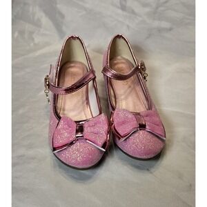 Amtidy Girls Sparkly Glitter Pink Low Heel Shoes US Size 1Y, Bow, Strap NWOT